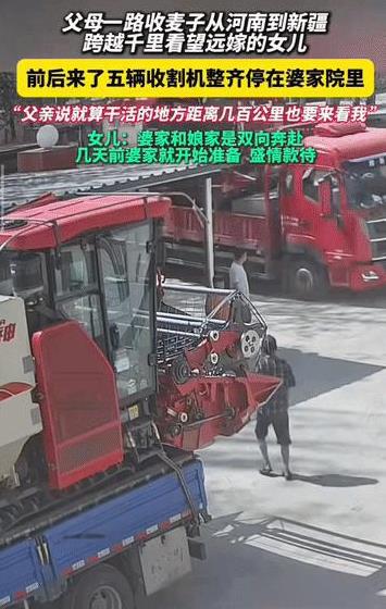 看哭了！河南女孩远嫁新疆，父母想女儿了，便开着收割机收麦子，一路从河南收到了新疆