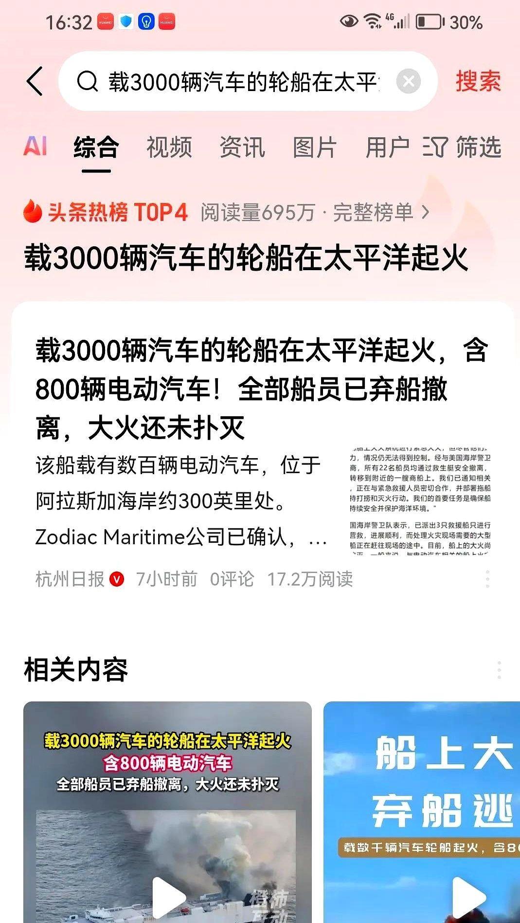 目前已知在太平洋着火的“Morning Midas” 号运输船上载有 3159 