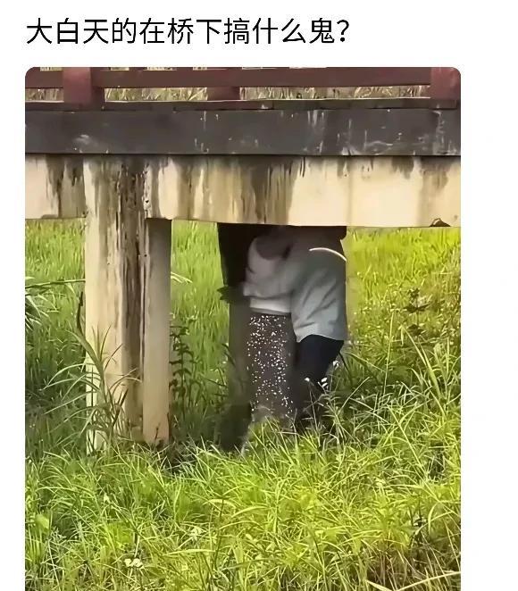 难道这两人看桥不稳当了，献身做桥墩