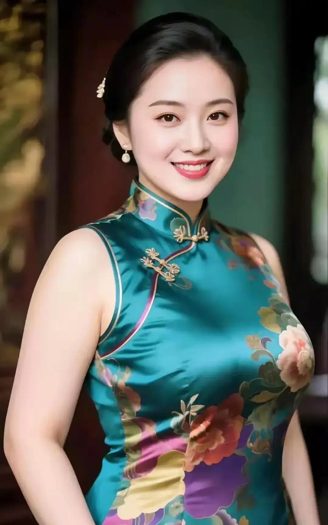 拉长的青春
一袭翠色旗袍，是岁月裁出的诗笺。繁花绽于襟前，似把春光揉进丝线，将青