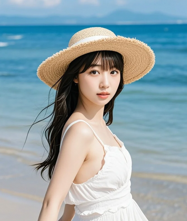 海浪声中，传来的是她最动听的笑声。