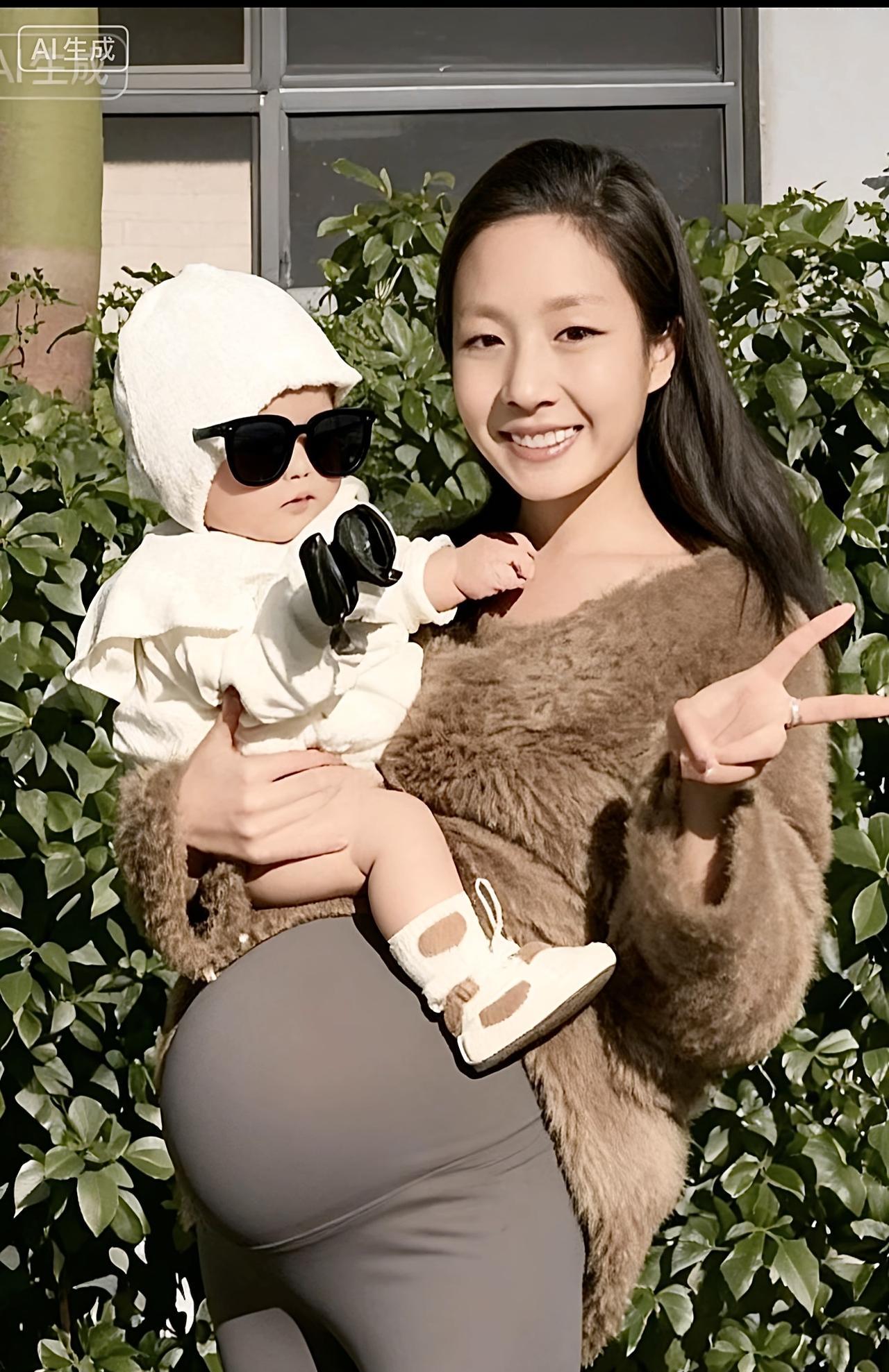 《打油诗·内外育儿》
怀中萌娃耍酷镜，
我比剪刀笑意盈。
内外育儿虽劳碌，
点滴