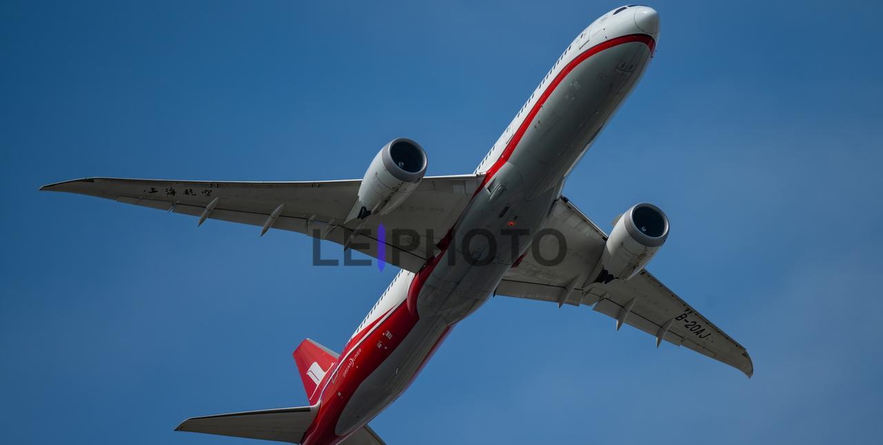 上海航空的跛音787-9。曾经坐过一次这个型号的飞机，复合材料机身是特色，但影响