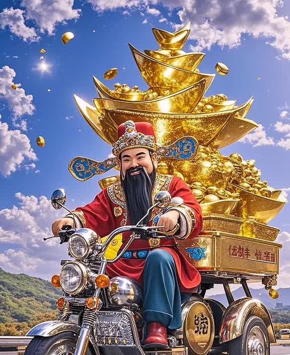 财神飙车送财，财富快到碗里来！
 
家人们，财神爷开着“财富摩托”风驰电掣来