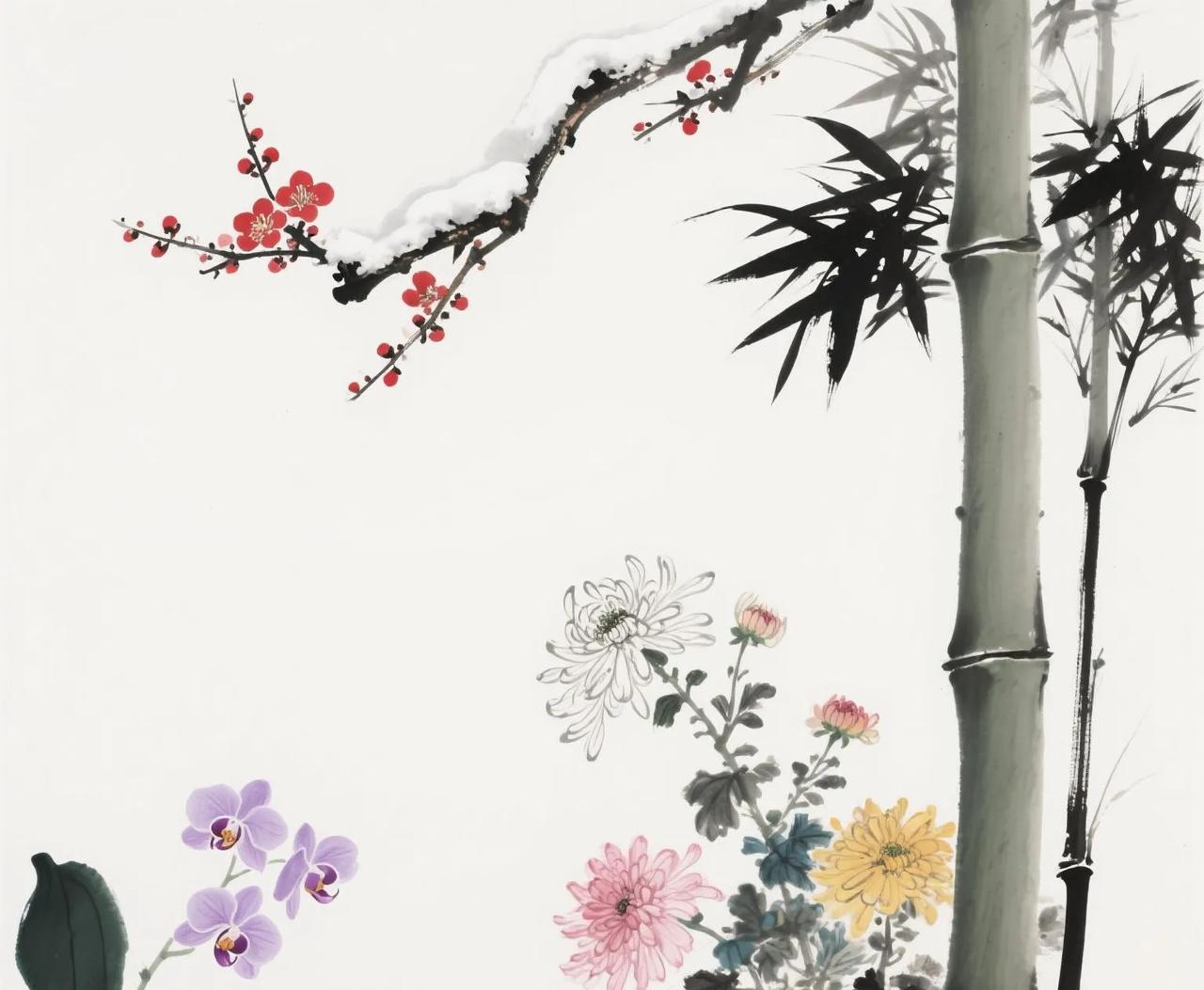 #上联：梅兰竹菊养心性，邀对下联#
 四君子与四雅事
上联“梅兰竹菊养心性”
下