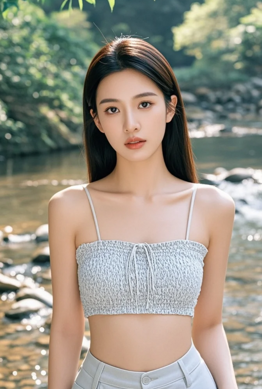 她俯身掬水，涟漪荡开，也荡进了人心里。