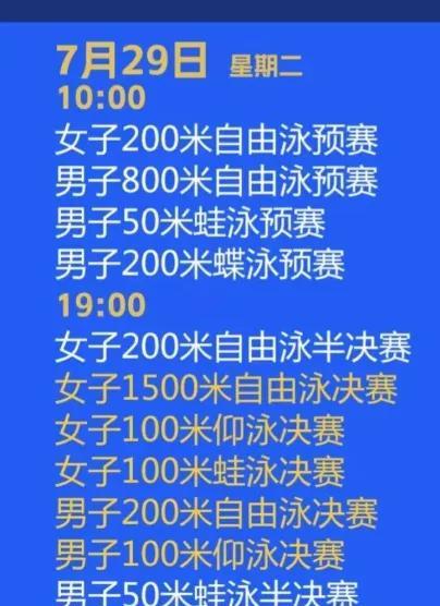新加坡游泳世锦赛29日赛程前瞻
女子200米自由泳预赛，李冰洁，柳雅欣出战，都没