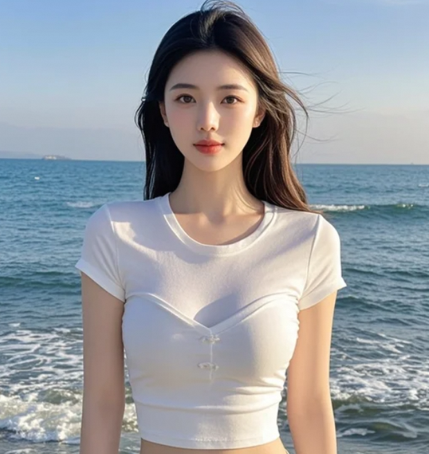 阳光洒落海面，她的笑容比浪花更灿烂