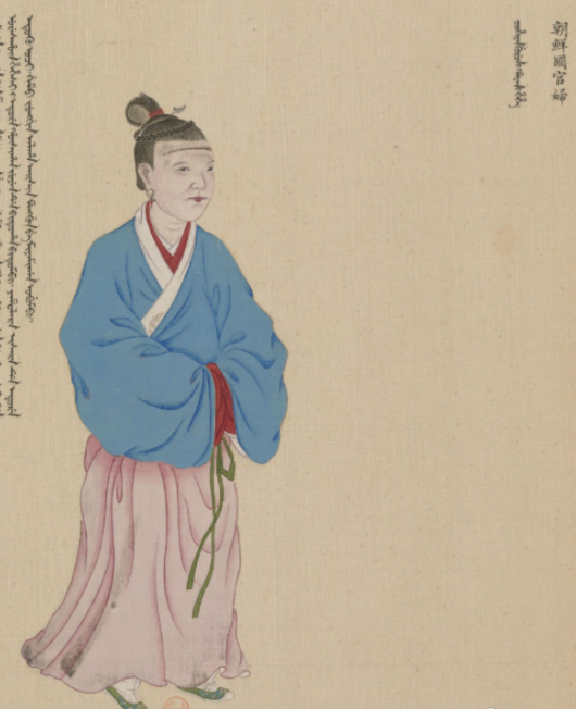 乾隆时期职贡图，朝鲜女人也要梳乾隆头啊 ​​​
