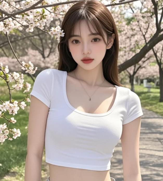 她伸手接住飘落的花瓣，动作轻柔如诗