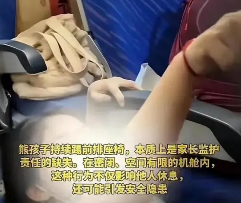 熊孩子踢座椅后背引发的殴打事件
航空公司的乘务员有一定的责任，一旦出现这种拌嘴的