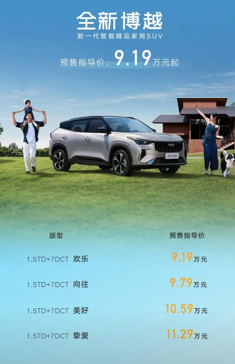 9.19万！吉利这算是扔桌子吗？

今天晚上，吉利的新博越价格终于出来了！

他