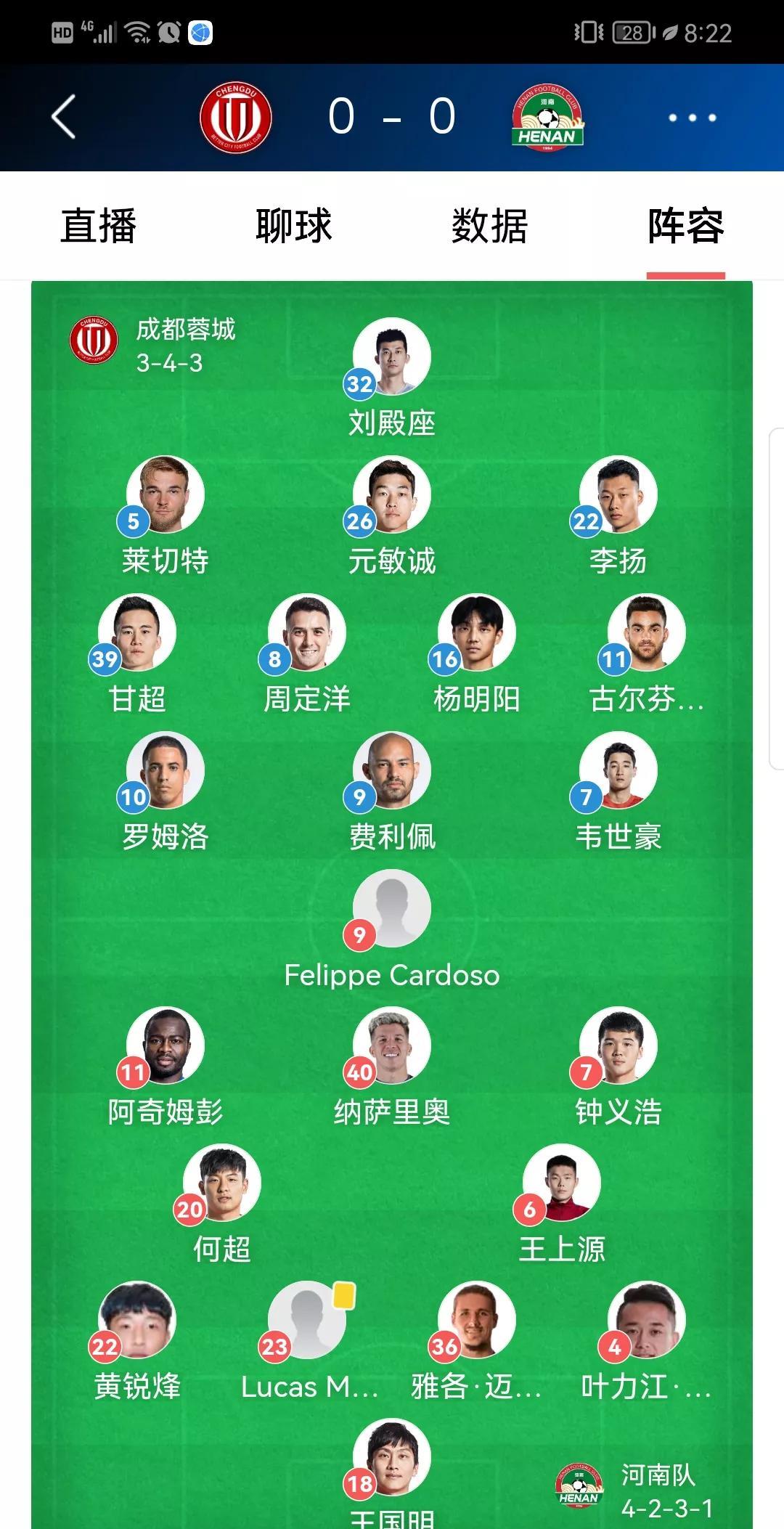 河南队两外援中卫防守还是给了成都蓉城进攻很大的障碍
河南队很有意思，五名外援其中