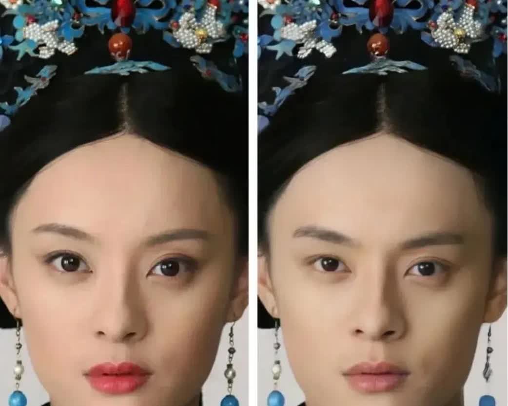 很神奇只是变了一点妆容，小主们就集体变男人了。

孙俪五官基本没怎么变，她是