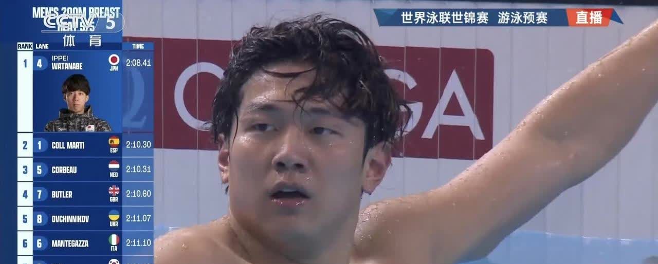 男子200米蛙泳预赛：
覃海洋2：09.96排名第四晋级半决赛
董志豪2：1