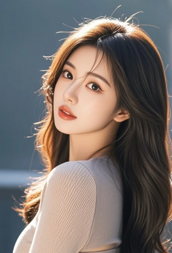 光线明亮却不刺眼，她的皮肤白到发光，却自然不假面