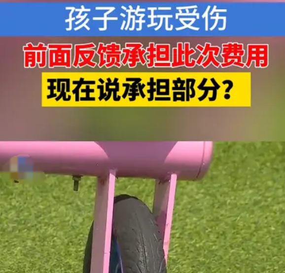 女子带10月大的儿子玩跷跷板时，儿子的左脚不小心被夹伤。女子要求游乐园赔偿医药费