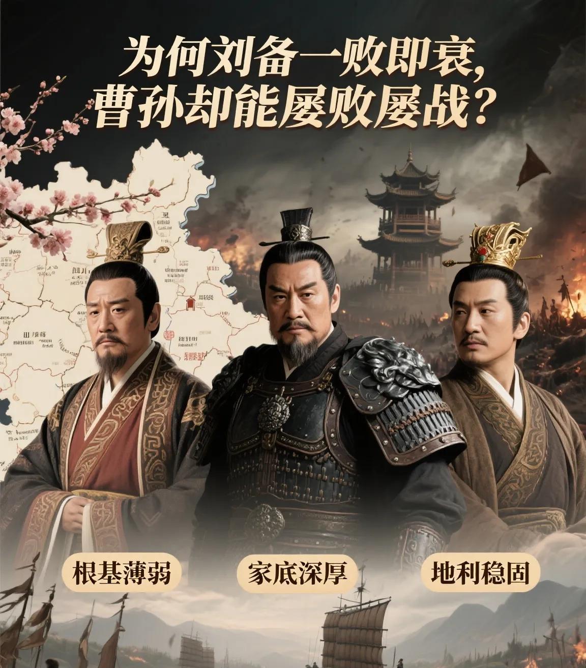 为什么刘备一败就不行了，曹操和孙权却能失败无数次？
建安二十四年冬，襄樊战场烽烟