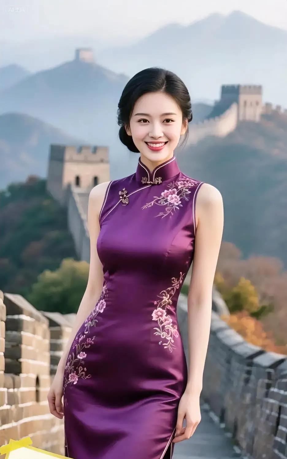 长城顶上笑颜扬，
淡淡轻烟墨韵藏。
锦缎罗裳飘紫气，
………………[啤酒][万柿
