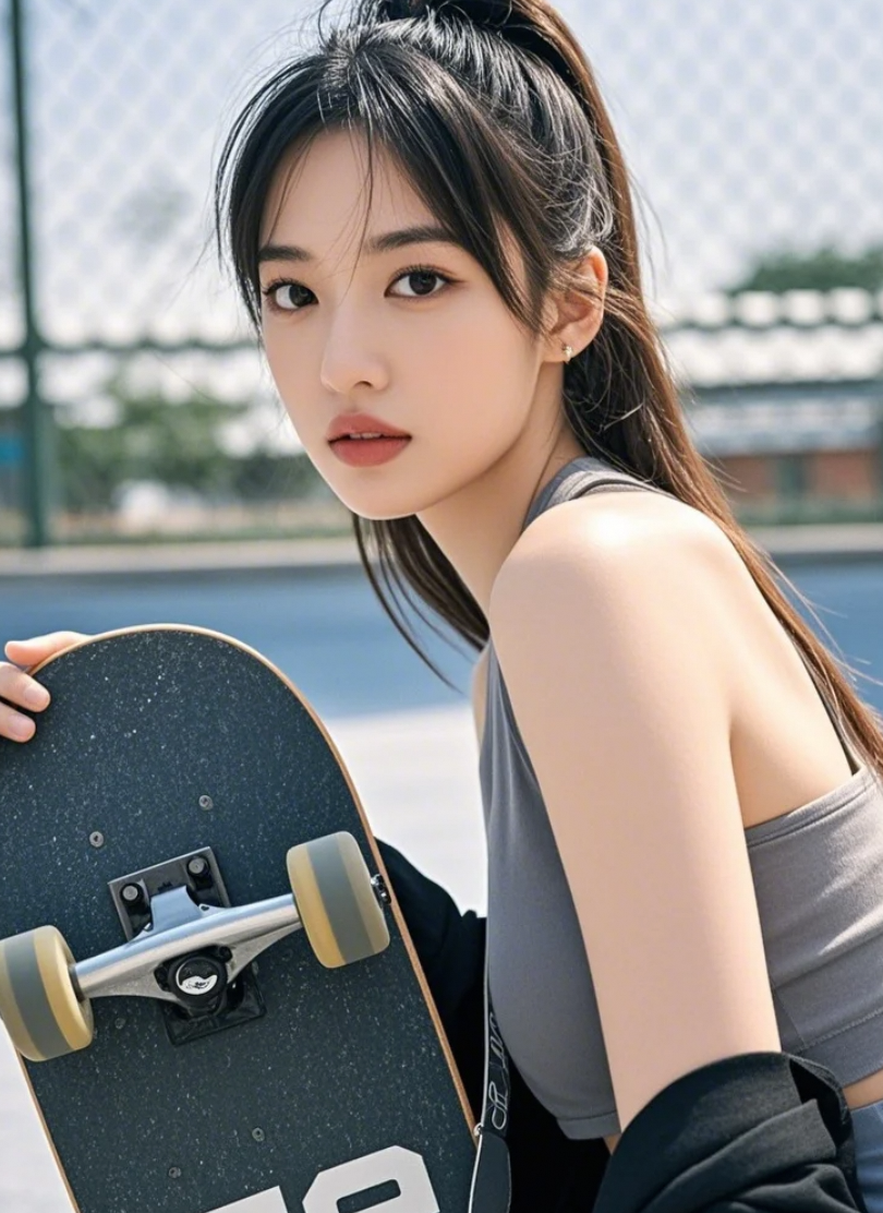 滑板小姐姐的飞驰身影，成为街头最靓风景！