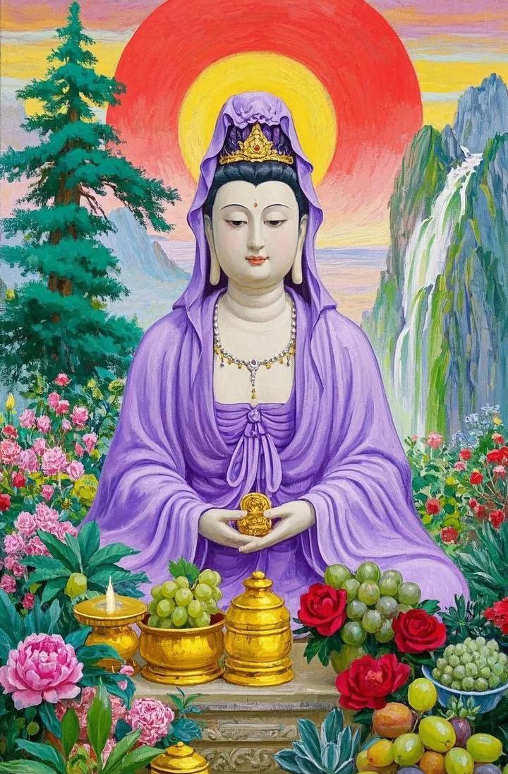 观音祝你发大财，五福临门福气在。观音祝你发大财，六六大顺乐满怀。
观音祝你发大财