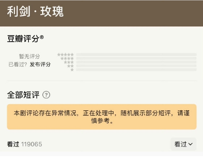 迪丽热巴《利剑玫瑰》豆瓣评分被判定异常了