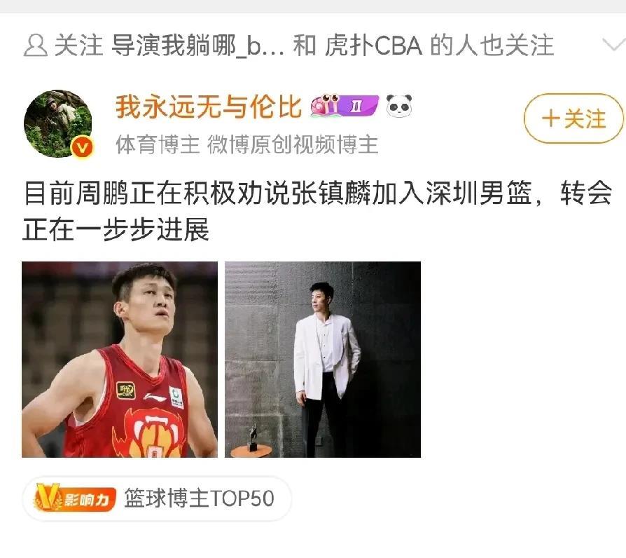 辽宁博主被骂惨了！因为爆料周鹏劝张镇麟加入深圳队
近日看到辽宁博主我永远无与伦比