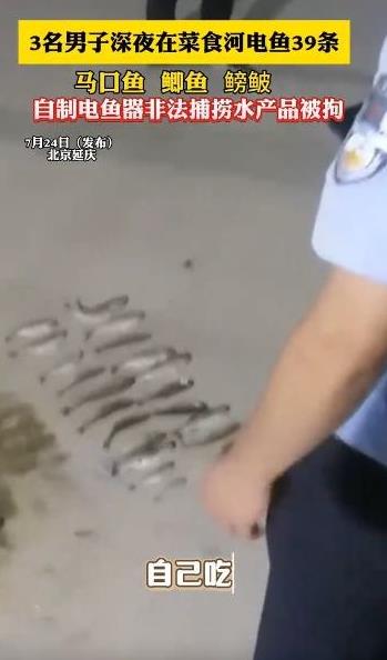 北京延庆，一男子深夜带着自行组装电鱼器，含电瓶、增压器，穿上橡胶连体裤去河道电鱼