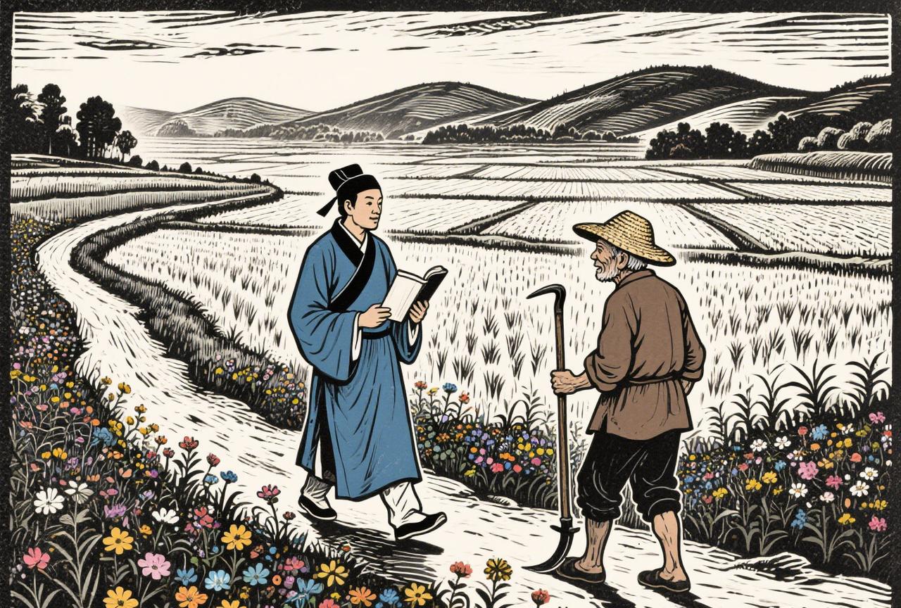 孔子出行，碰到一个老翁，很开心的样子；
孔子就问：老人家，什么事这么高兴？
老人