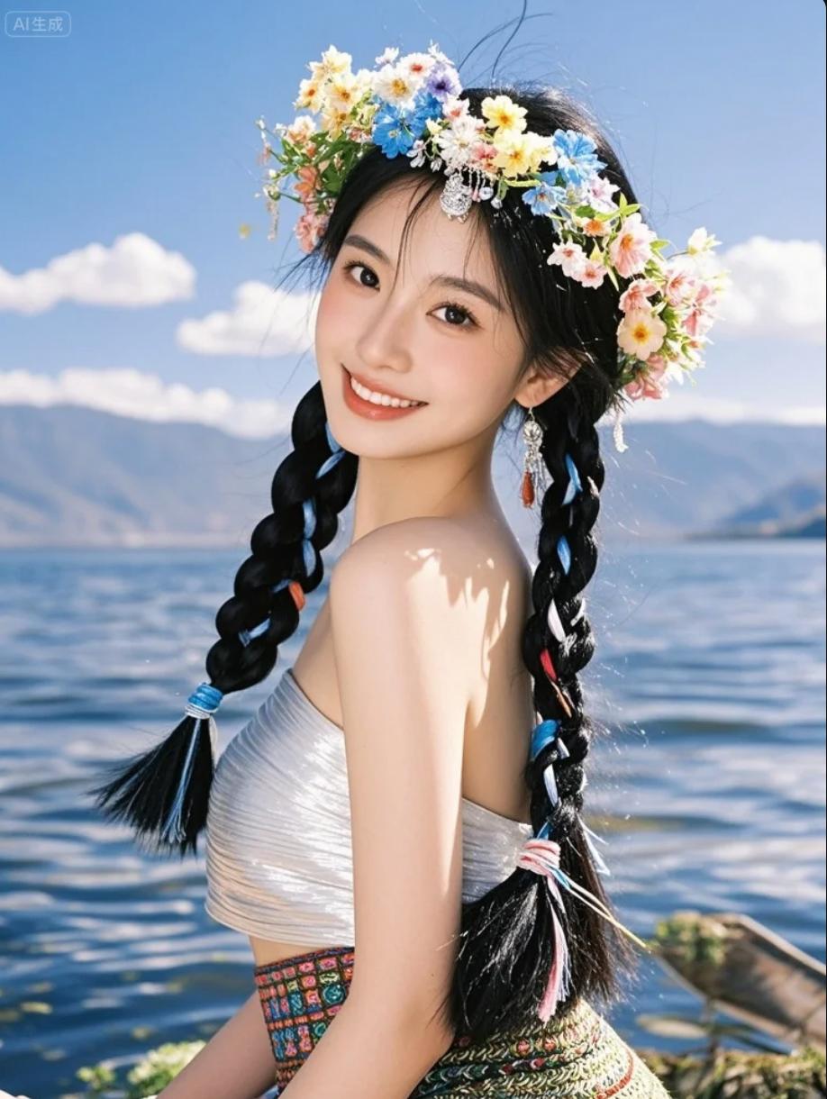 珠饰摇曳的双麻花，伴着山歌飞