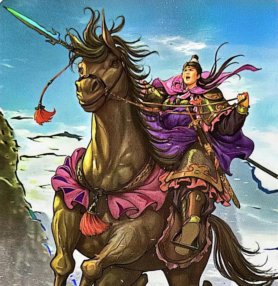 杨六郎在辽营左冲右突，正遇萧天佐，萧天佐迎面就是一枪，杨六郎一闪身，顺手使了个白