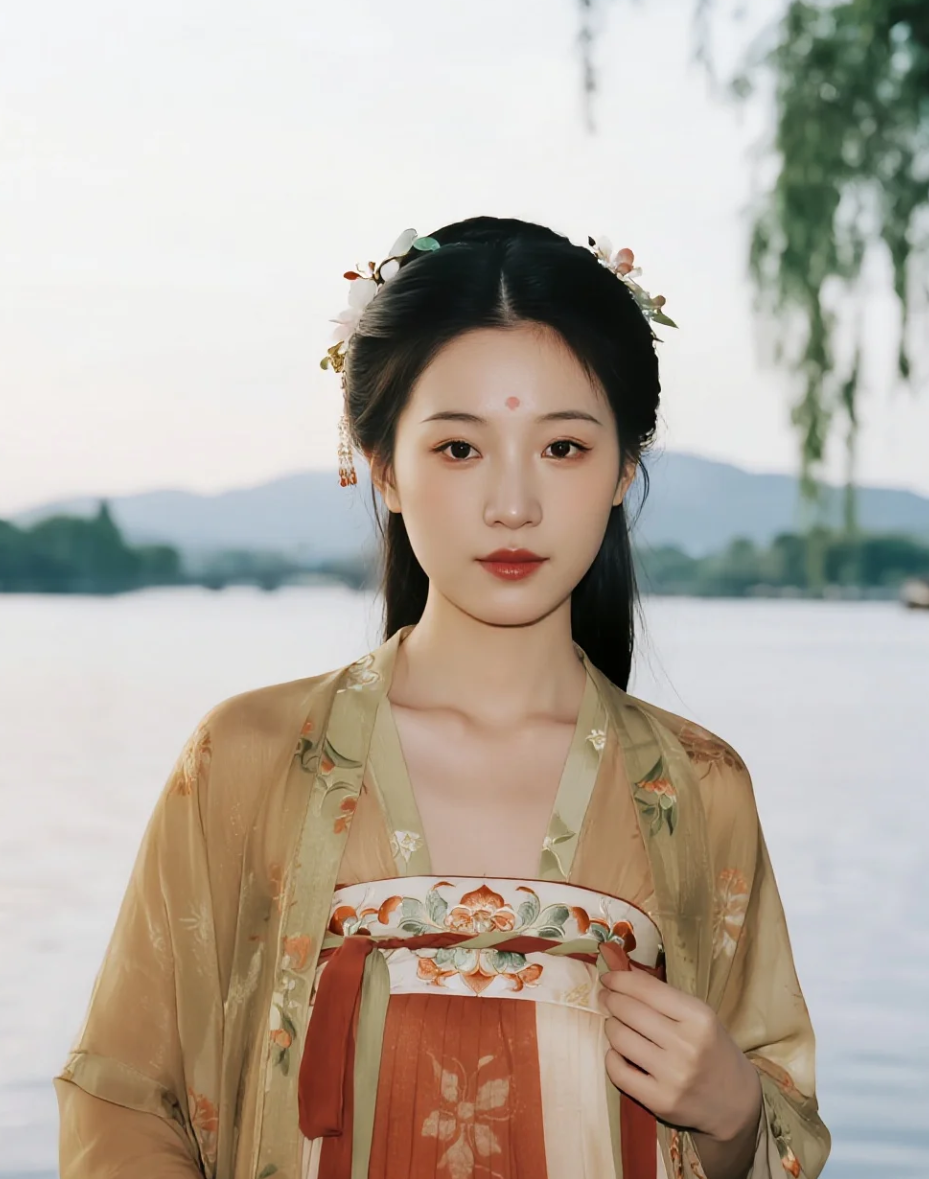 古风小姐姐站在湖边，美得不像话！