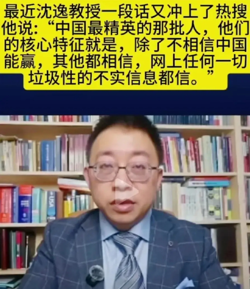 沈逸教授对某些中国精英很失望，最近沈逸教授表达了一个自己的担忧，他说现在中国最让
