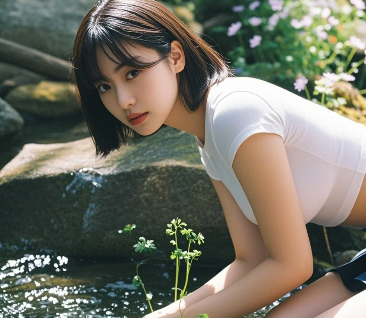 网红女神溪畔写真，清纯与性感并存！