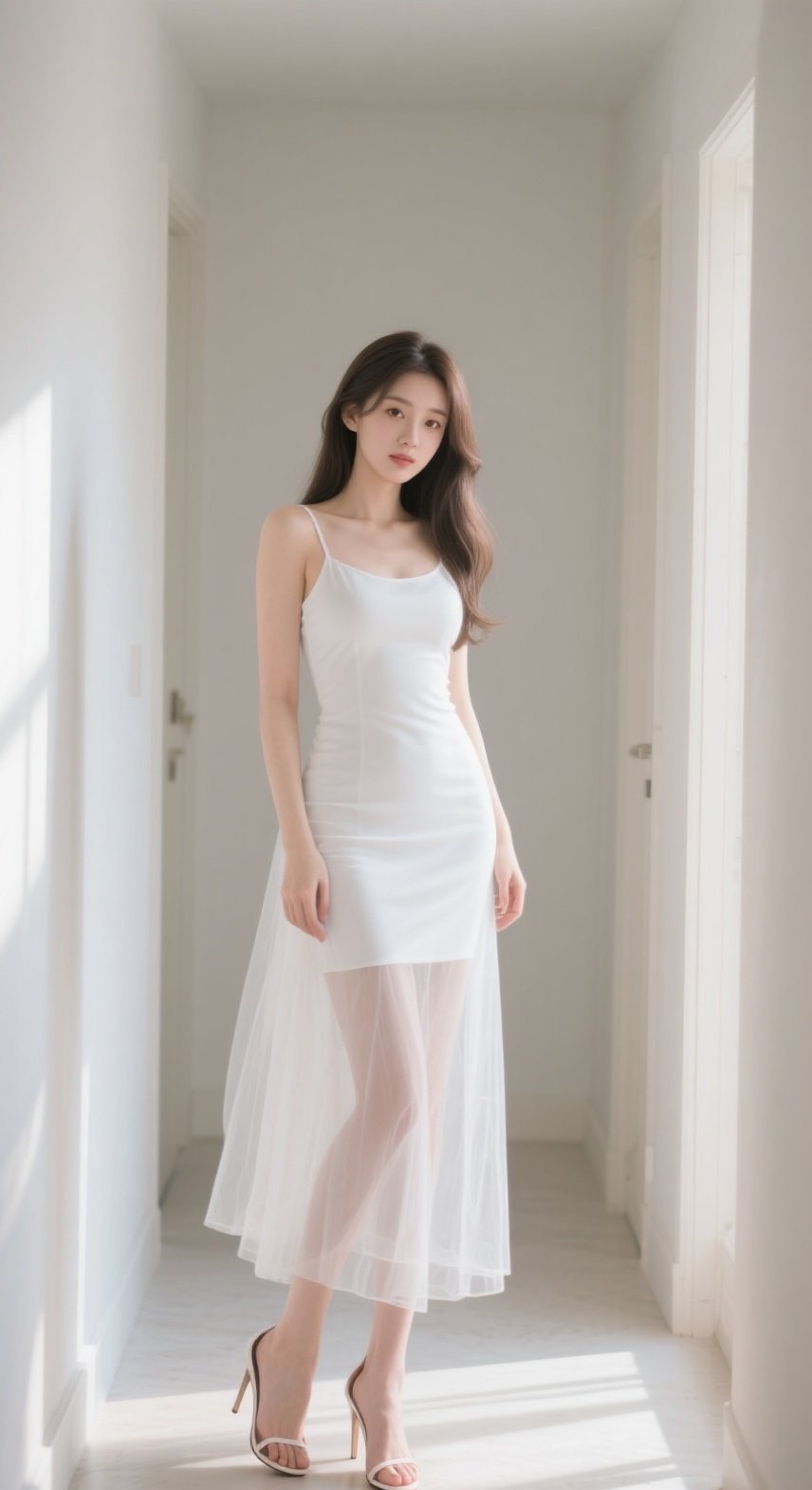 气质女神白裙翩翩，长腿线条优雅迷人
