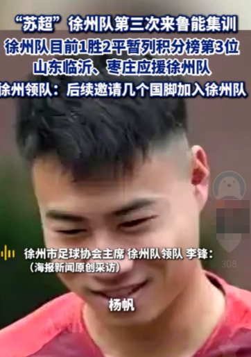 徐州足协主席、“苏超”徐州队领队李锋在接受媒体采访时，公开表示将邀请徐州籍的国脚