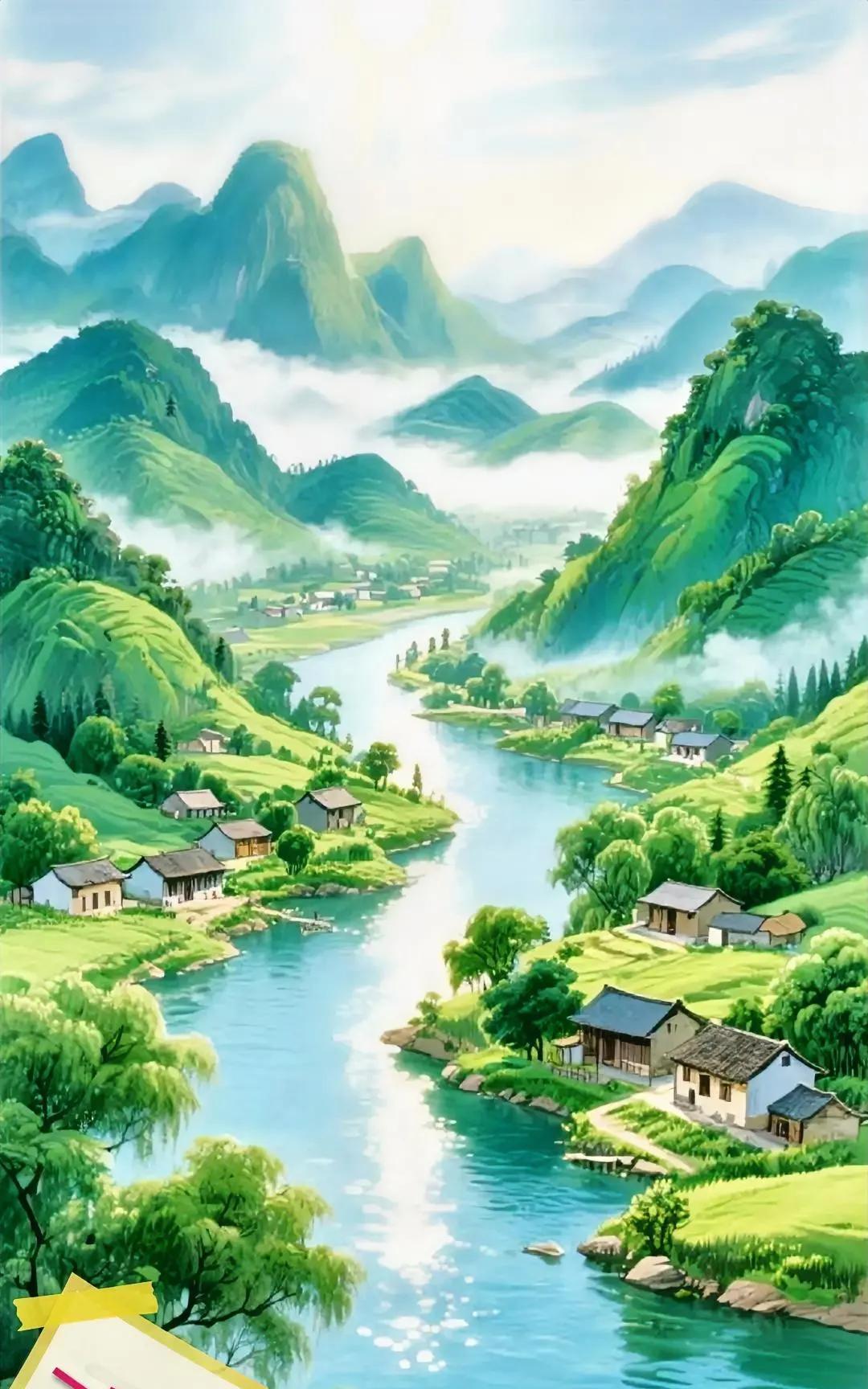 炊烟起处小村庄，
秀水清蓝映瓦房。
锦帐银纱飘翠岭，
………………[啤酒][万柿