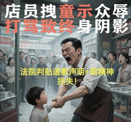 店员拽童示众辱骂致终身阴影，法院判贴道歉声明+赔精神损失！
 
在玩具店的玻璃橱