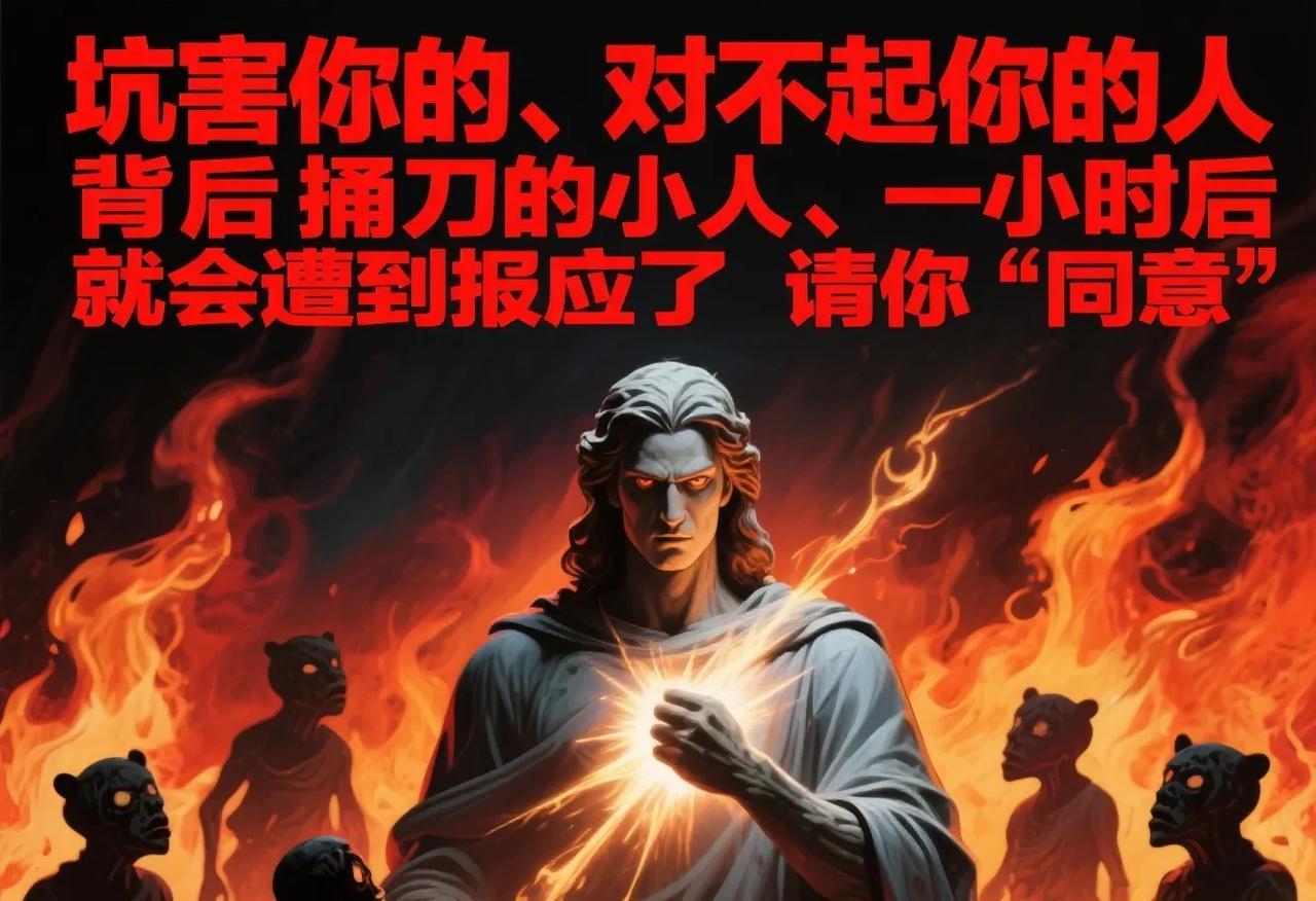 背叛你，
坑害过你，背后捅刀的小人。
1小时后，
就会倒大霉了。
请你“同意”