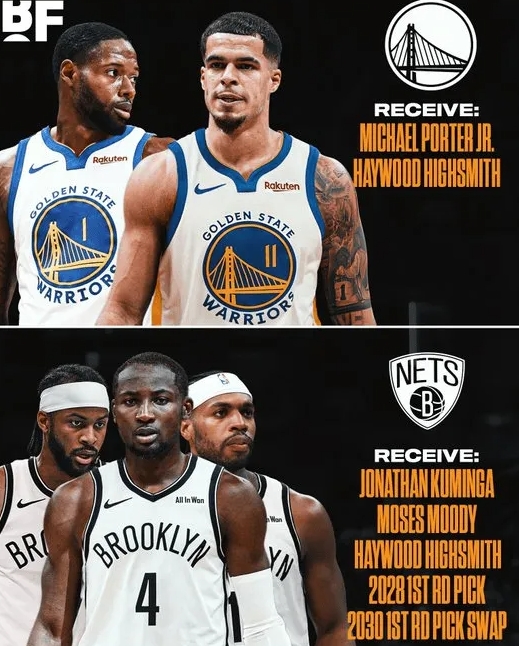 美媒Bleacher Report模拟了一笔关于勇士和篮网的交易：
勇士得到：