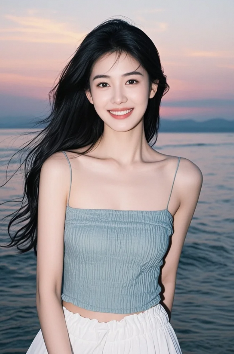夏日海边，她的笑容比骄阳更耀眼