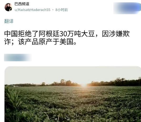 巴西媒体乐开花，因为大国拒绝了从阿根廷进口的30万吨大豆。因为这些大豆残留的农药