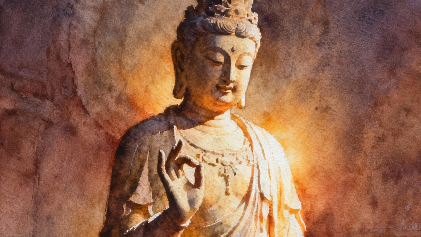 冬月三十这一天，水彩少女与佛光的镜像对话