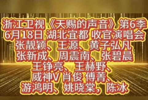 浙江卫视《天赐的声音》第6季
6月18日 湖北宜都 收官演唱会
张靓颖、王源、黄