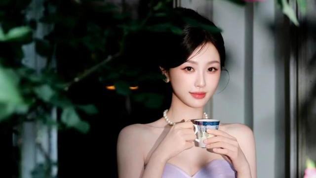虞书欣身着淡紫色抹胸裙，清新甜美如春日初绽的花朵