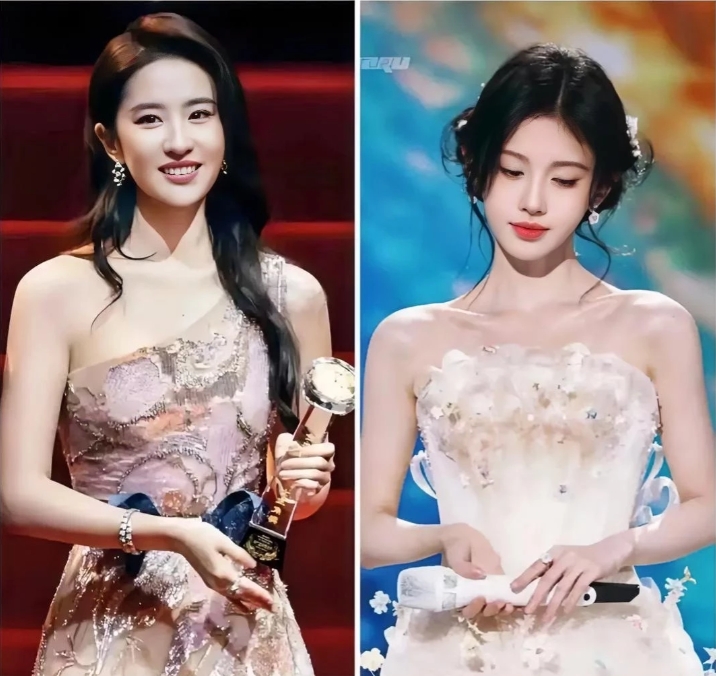 刘亦菲和鞠婧祎，两位大美女！

刘亦菲，大家心中的神仙姐姐。她长得珠圆玉润，瓜子