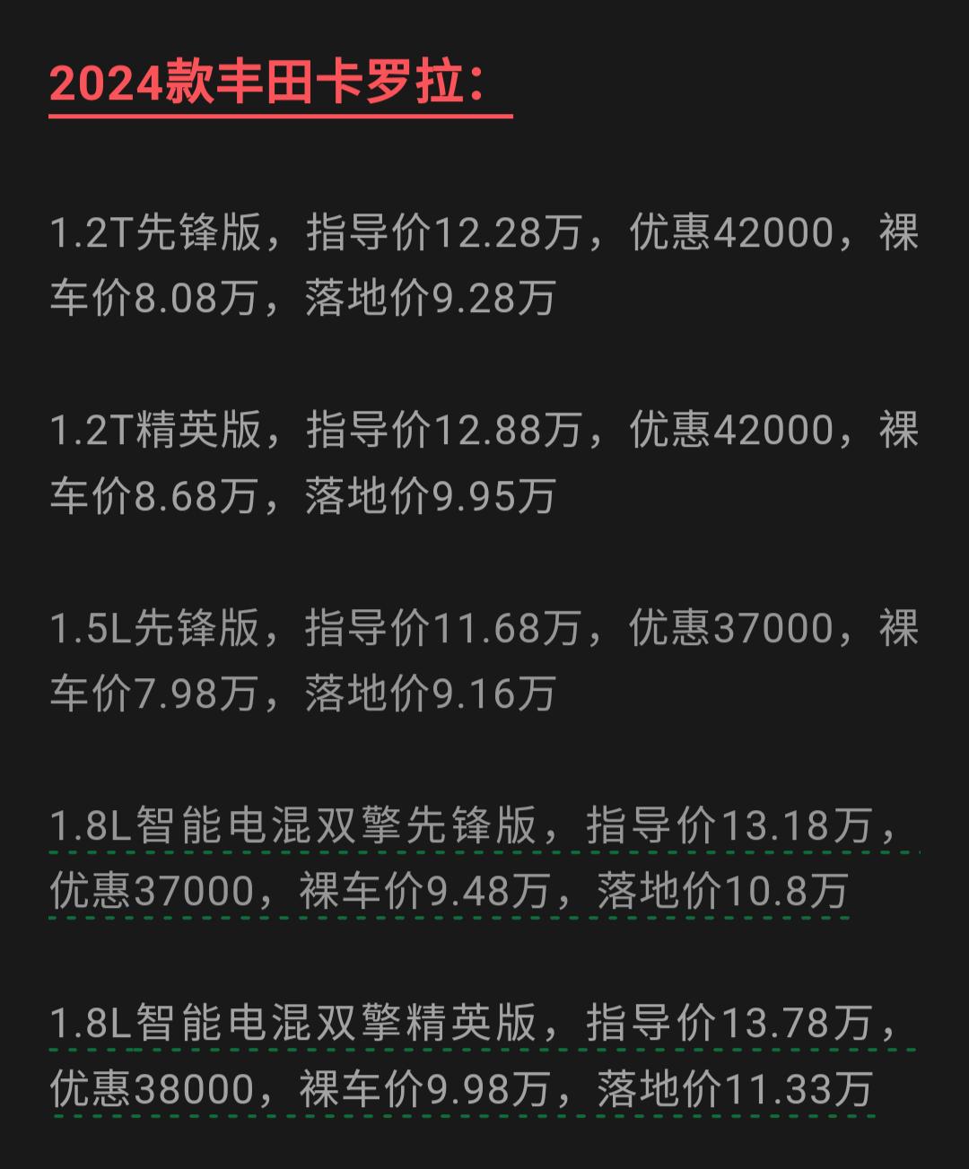 卡罗拉价格简直就是迷