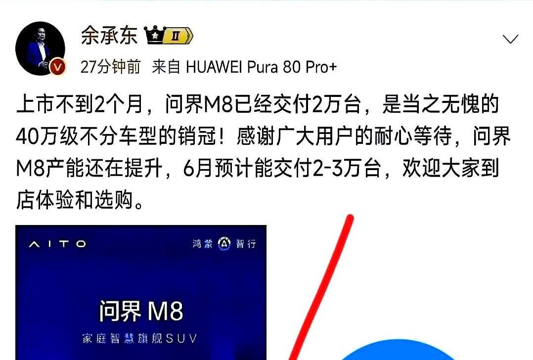 5月销量数据一出，无敌是多么寂寞！

问界M9和M8双双登顶35万到50万价