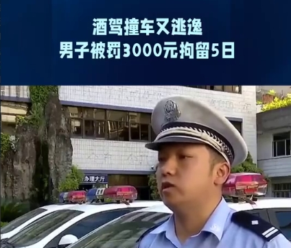 酒驾撞车又逃逸，男子被罚3000元拘留5日。
酒驾肇事还逃逸，拘留罚款一样不少。