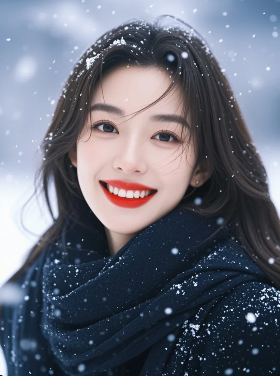 白雪皑皑，不及她一笑动人。